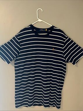 Polo by Ralph Lauren Men's Navy & White Striped Crew Neck T-Shirt - XLT